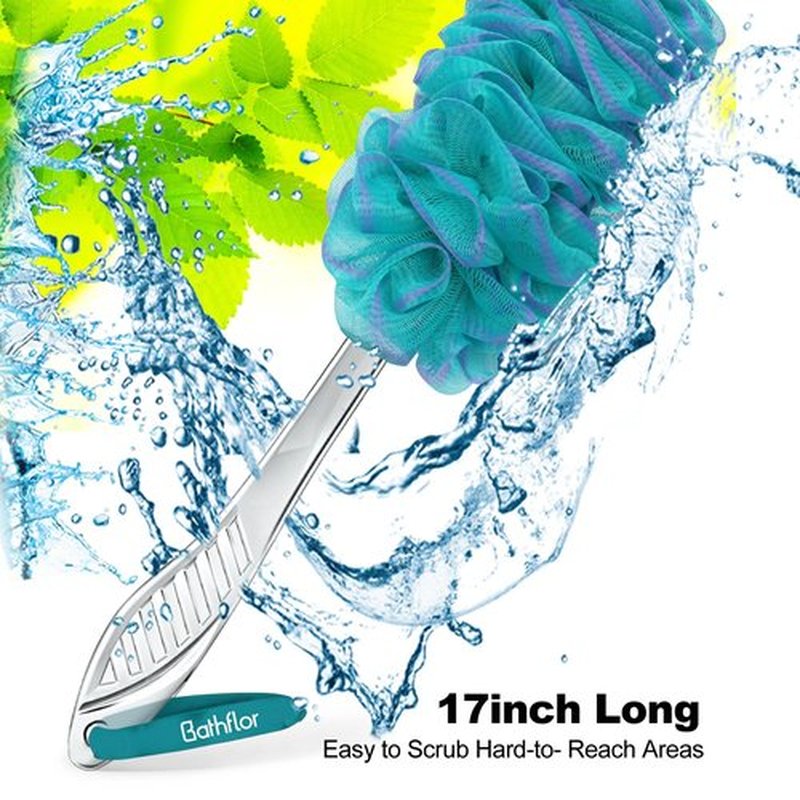 Bathflor Loofah Sponge, 6-in-1 Loofahs for Men Women, 80g Large Shower Loofah Exfoliating Body Scrubber, 4 Bath Sponge Loofa Packs, 1 Loofah with Handle Body Wash Back Scrubber, 1 Luffa Hook, Colors