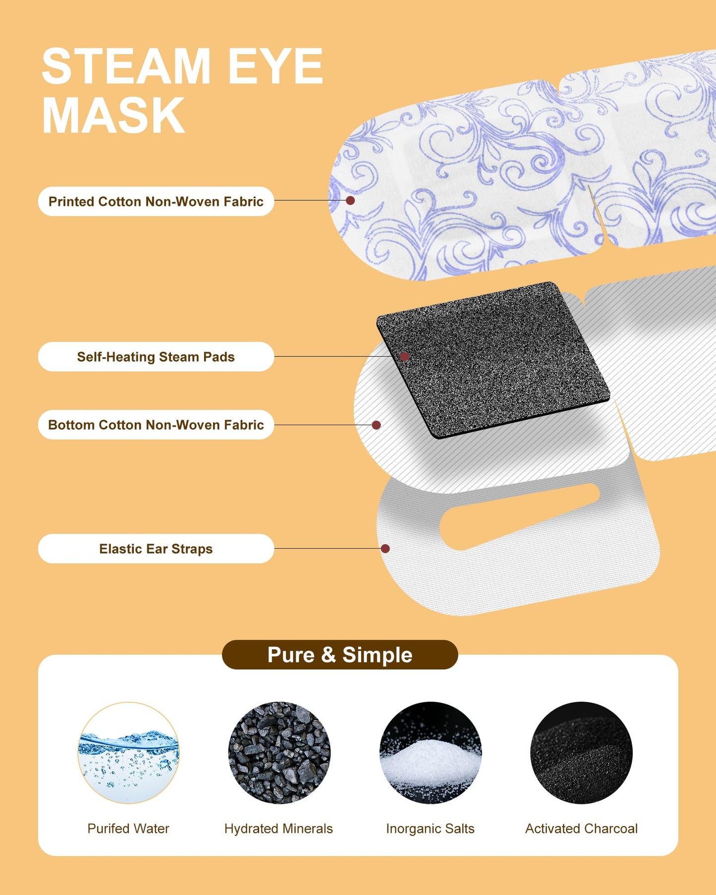 LEXNHOM Heated Eye Mask Disposable 24 Pack, Large, 45+ Min Self Heating Steam Eye Mask for Dry Eyes Dark Circles Puffy for Sleep Travel Office, Warming Rest Eyes Mask Best Gifts for Women (Chamomile)