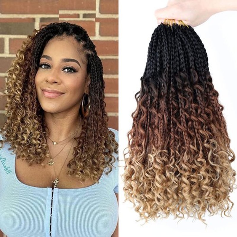 LMZIM 14 Inch Goddess Box Braids Crochet Hair Bohomian Crochet Box Braids Curly Ends 8 Pack 3X Crochet Braids Synthetic Braiding Hair Extension (14inch, 53#)