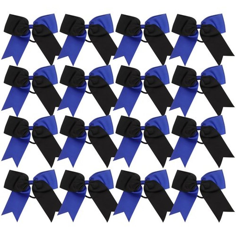 Cheer Bows 6 Inch 2 Color Ponytail Holder Hair Tie 16 Pcs Hair Bow Cheerleader Bows Hair Tie (Black/Royal Blue)
