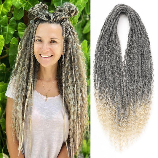 Leeven Boho Synthetic Dreadlock Extensions 24 Inch Ombre 613 Blonde Double Ended Dread Extensions 10 Strands Handmade Boho Box Braids Wavy Curly Ends Braid in Handmade Thin Wool DE Dreads for Women
