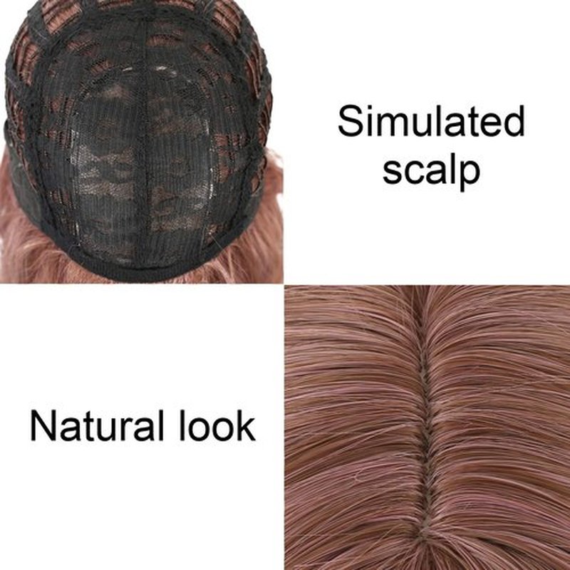 VCKOVCKO Rattan Short Natural Wavy Wig With Air Bangs Shoulder Length Curly Cosplay Synthetic Wig Bob Wig for Girl and Women's Colorful Wigs(12",Rattan-B)