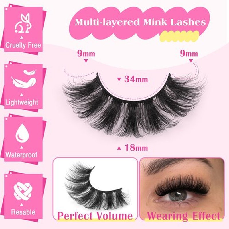 Fluffy Mink Lashes Pack False Eyelashes 6D Volume Wispy Fake Lashes Strip Curly Mink Eyelashes by TNFVLONEINS-10 Pairs