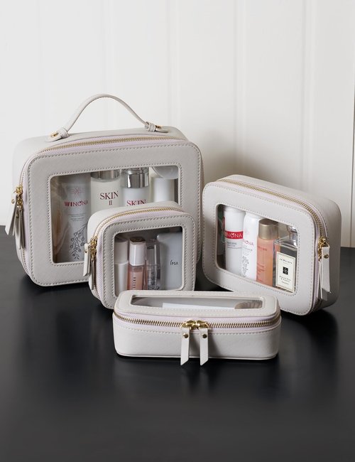 Popvibe Small Cosmetic Bag for Purse Mini Makeup Bag Cute Clear Make Up Pouch for Travel Tiny Leather White Make Up Organizer Case for Backpack Toiletry Bag Waterproof Square Pouch with Zipper