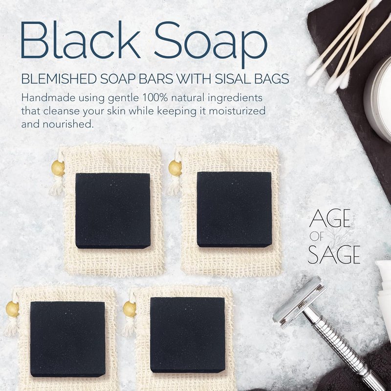 Natural Soap Bar Set - Vegan Artisan Body Soap with Essential Oils | 4 Plain Bars in Sisal Pouch