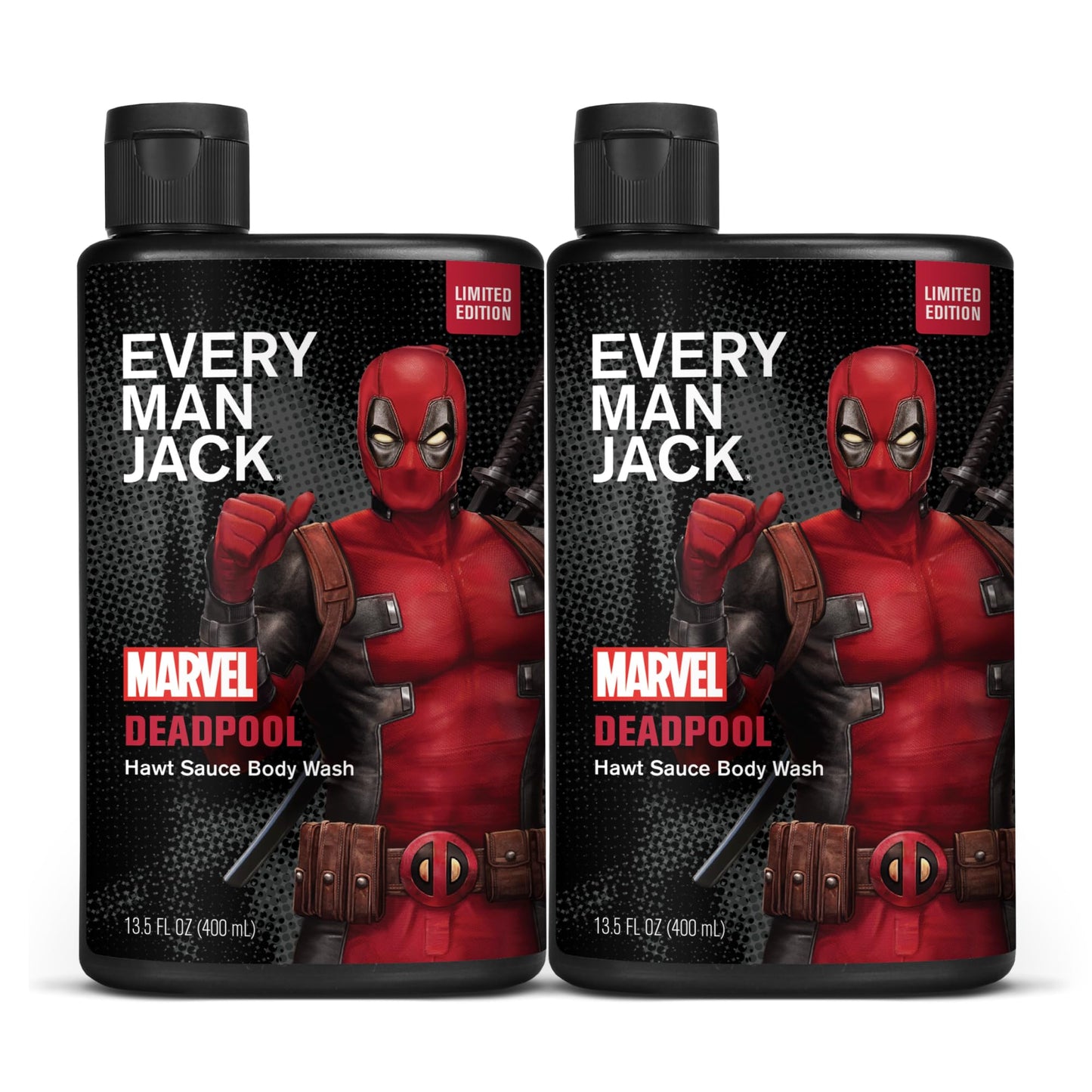 Every Man Jack Deadpool Body Wash Gift for Men – Plant-Based Cleansers & Moisturizers – Paraben & Dye Free – 13.5 fl oz (2 Pack)