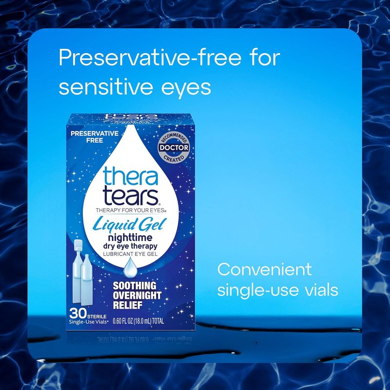 TheraTears Liquid Gel Eye Drops - Nighttime Lubricating Relief for Dry Eyes | 30 Single-Use Vials