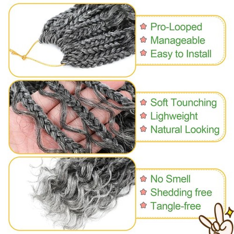Fulcrum Goddess Box Braids Crochet Hair 12 Inch, 9 Packs Box Braids Crochet Hair for Women, Crochet Braids with Curly Ends (12Inch, Tgray#)
