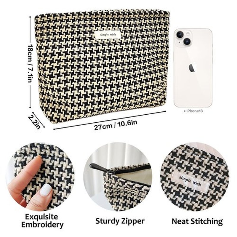 STARDW Cosmetic Bags Makeup Bags for Women and Girls,Travel Makeup Bag Large Capacity Canvas Makeup Bag,Makeup Organizer Bag Zipper Pouch (Checkered)