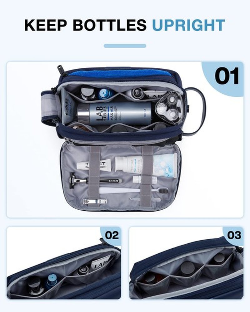 BAGSMART Toiletry Bag for Men, Large Travel Toiletry Organizer, Dopp Kit Water-resistant Shaving Bag for Toiletries Accessories - Nvay Blue