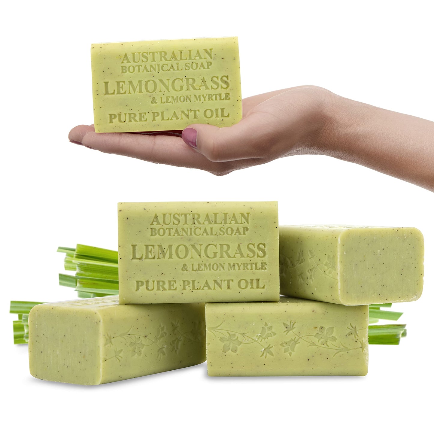 Australian Botanical Soap Lemongrass & Lemon Myrtle – Triple Milled 6.6 oz Bar Soap with Shea Butter, Face Hand & Body Soap Bars, Pack of 4