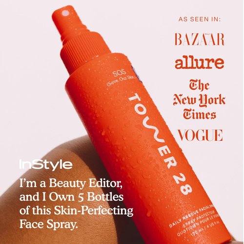 Tower 28 SOS Daily Rescue Facial Spray for Sensitive Skin, Hypochlorous Acid Spray Helps Reduce Redness and Breakouts, Travel Size Toner for Face, 1 FL Oz
