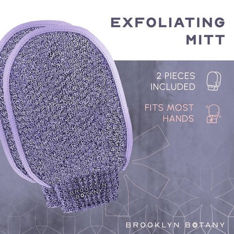 Brooklyn Botany Exfoliating Mitts for Bath and Shower – Heavy Duty Exfoliating Body Scrubber for Massage and Dead Skin Remover for Body – 2 Mitts