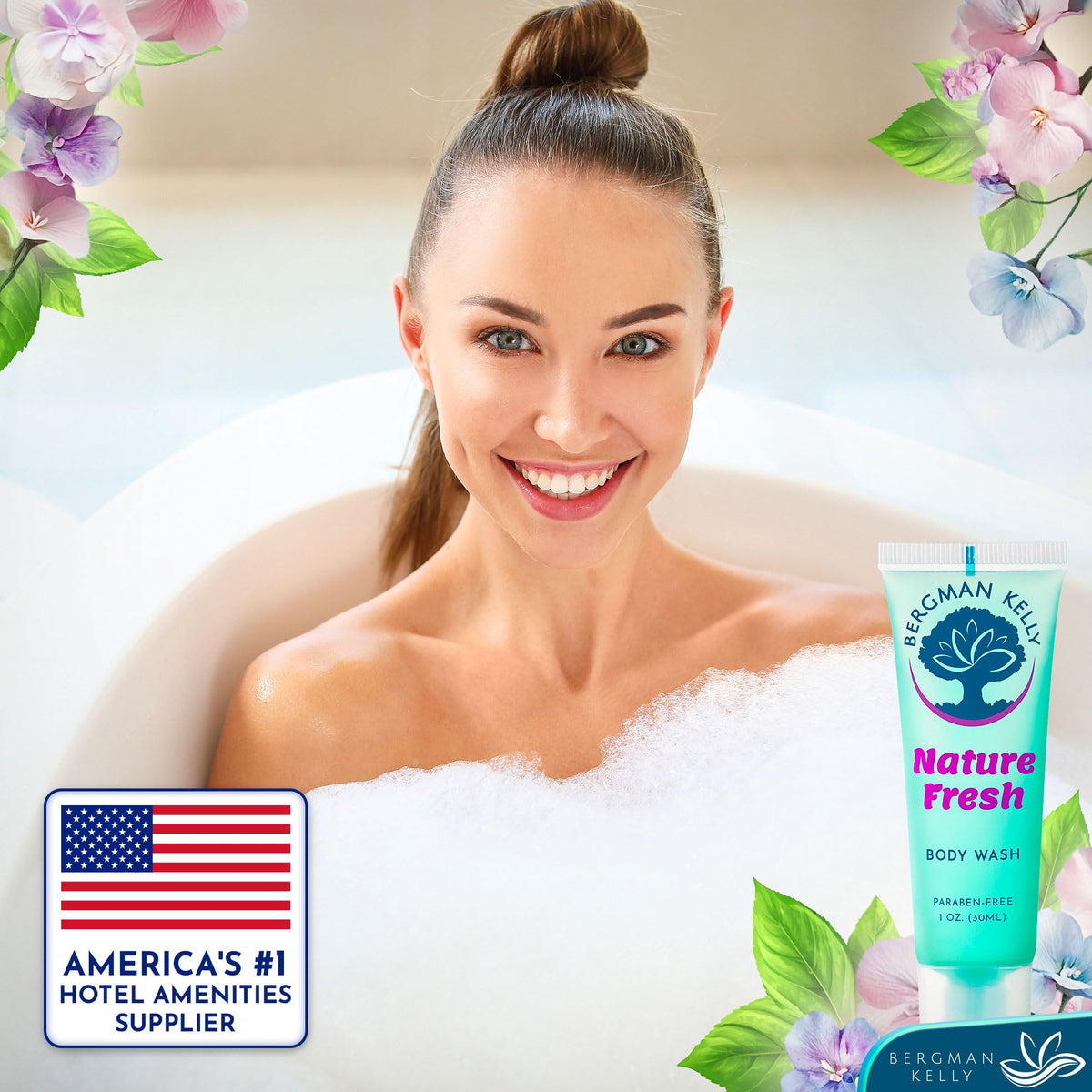 BERGMAN KELLY Travel Size Body Wash (1 fl oz, 100 PK, Nature Fresh), Delight Your Guests with a Refreshing & Soothing Hotel Body Wash, Quality Mini and Small Size Guest Hotel Toiletries in Bulk