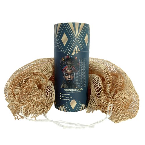 AFRIKI African Net Sponge, Authentic African Exfoliating Sponge, Black Owned, Back Scrubber, 45 inch Long for Normal to Sensitive Skin, for Daily use, Original Collection