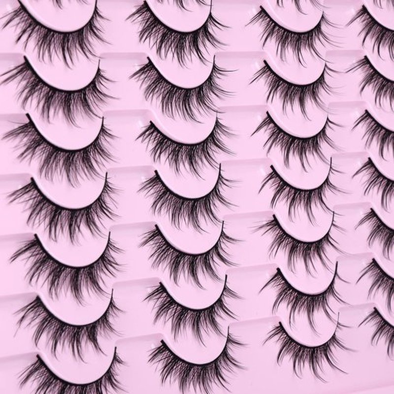 JIMIRE False Manga Eyelashes, 20 Pairs 3D Fluffy Crossed Thin, Spiky Wispy Lashes, Natural Cluster Look, Soft Reusable Fake Lashes, 2 Styles Mixed, Black, Cruelty Free, Vegan