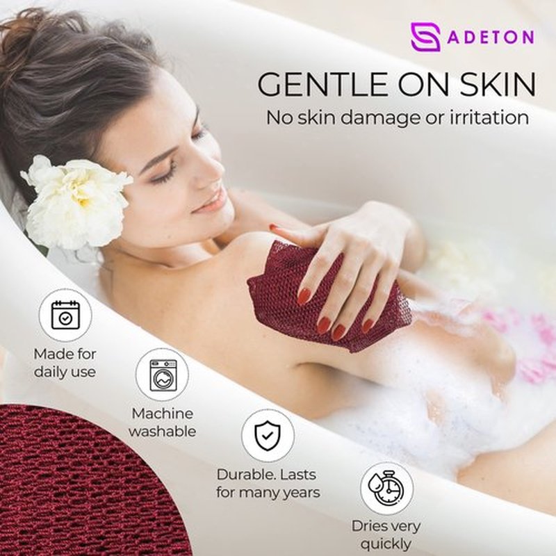 Adeton African Net Sponge, Authentic, Real, Black Owned, Exfoliating Bath Wash Cloth, Net Sponge, Body Exfoliator, Sapo, Shower Bath Accessories, Back Foot Scalp Scrub, Dead Skin Remover (Burgundy)