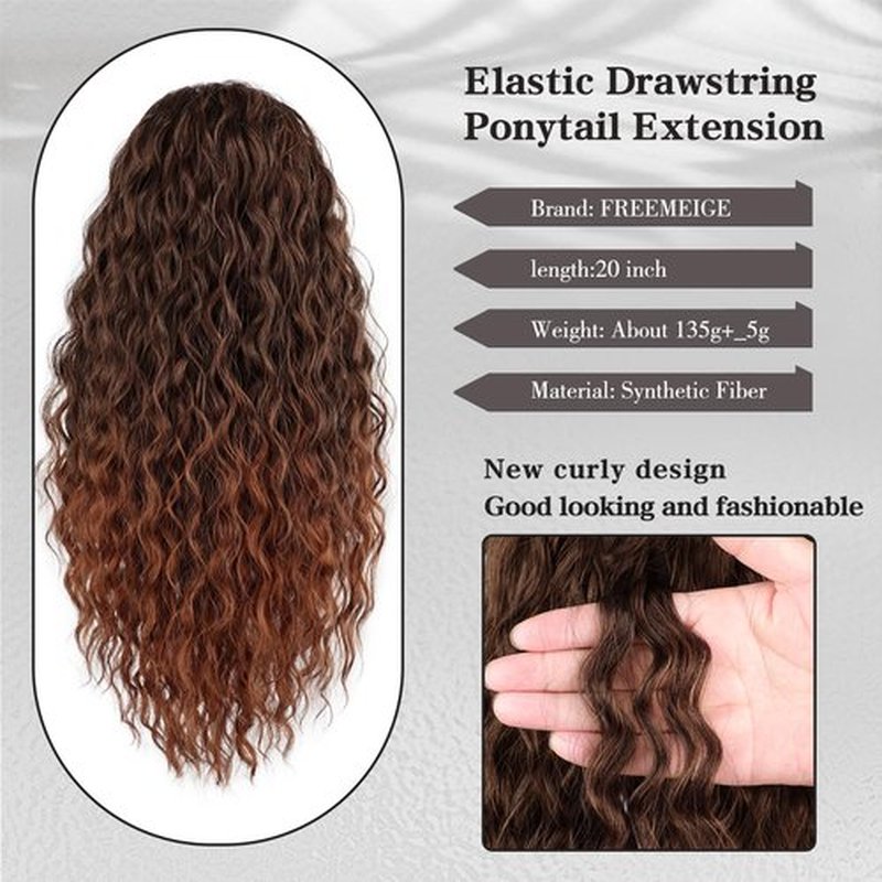FREEMEIGE Ponytail Extension for Black Women Drawstring Ponytail Long Curly Wavy Ponytail 20Inch Synthetic Clip in Ponytail Hair Extensions