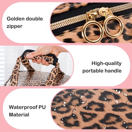Uross Nail Polish Organizer Bag Holds 84 Bottles Nail Polish & Nail Lamp,Large Gel Nail Polish Organizers and Storage box for Nail Tech, Nail Kit Supplies Organizer Case - Leopard