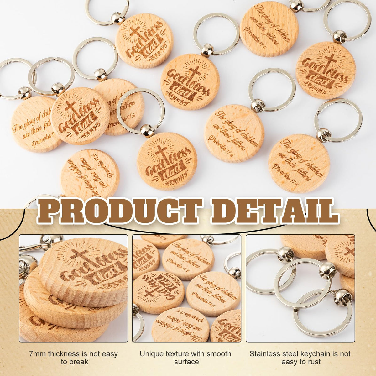 Liliaafar 36 Pcs Father's Day Gifts Bulk for Church Wooden Double Sided Printing Keychain Dad Christian Bible Verse Keychains from Daughter Son for Birthday Religious Thanksgiving Gifts for Man