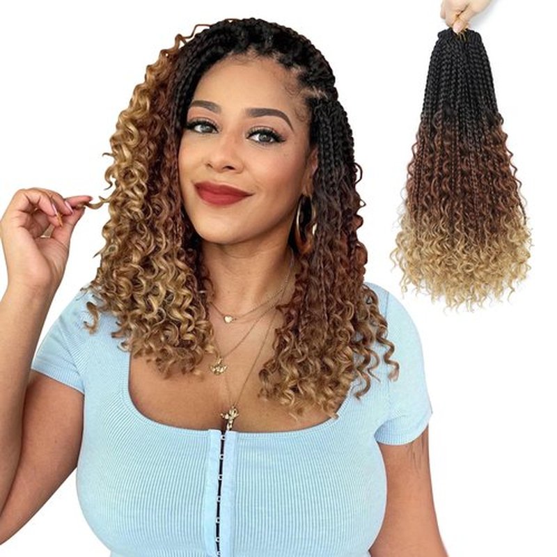 Boho Box Braids Crochet Hair 8 Packs Boho Crochet Braids Pre Looped 1B/30/27 Goddess Box Braids Crochet Hair for Black Women 20 Inch Boho Braids Crochet Hair Extension