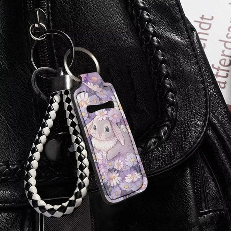 SEANATIVE Easter Bunny Lipstick Holder Keychain Neoprene Lip Balm Holder Portable Lip Gloss Keychain Pocket Keychain Clip-on Sleeve Chapstick Holder for Women Travel