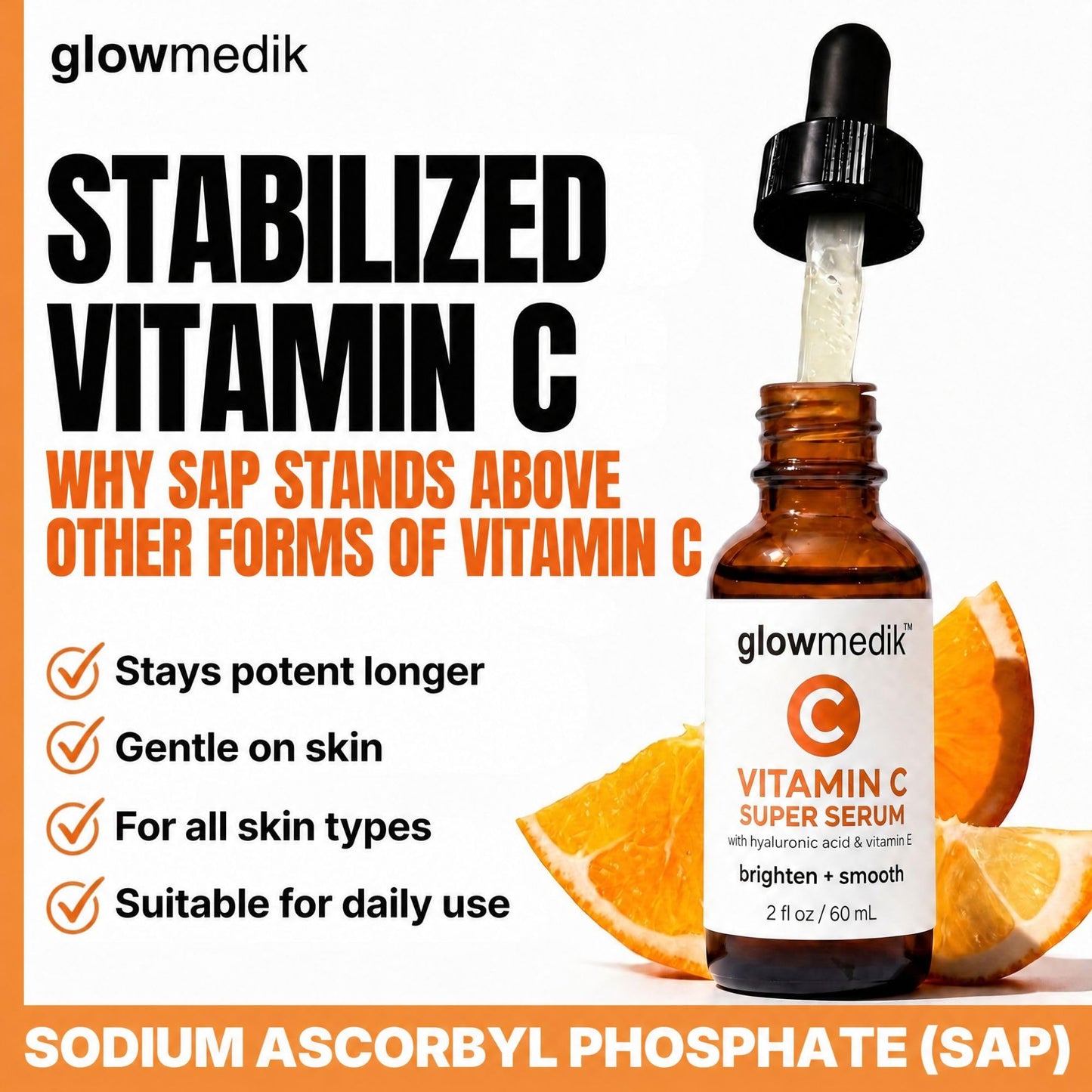GlowMedik Vitamin C Serum for Face - Illuminating Brightening Serum for Dark Spots - Dark Spot Corrector with Hyaluronic Acid & Vitamin E - Fine Lines & Wrinkles, Sensitive Skin, Made in USA 2 fl oz