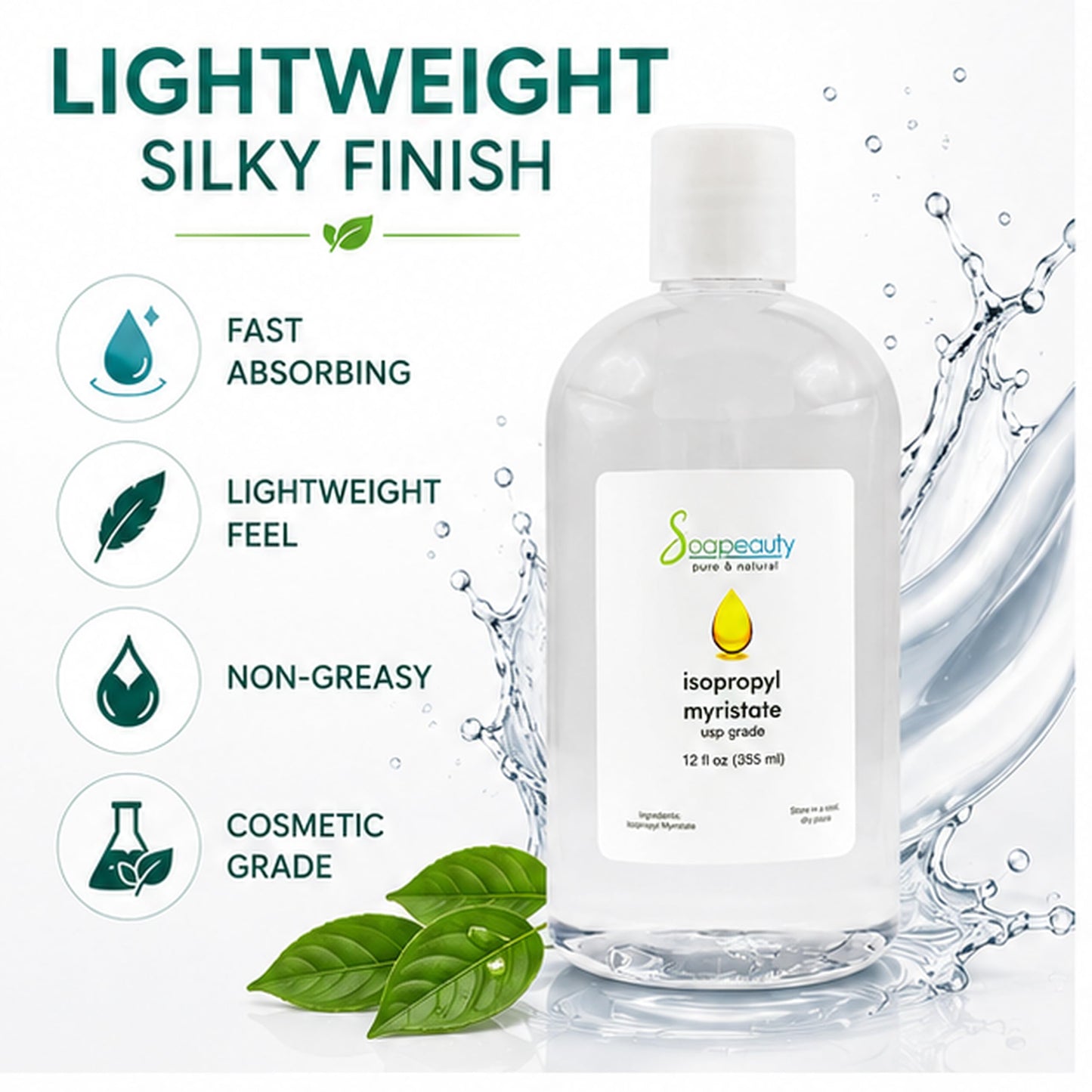 Soapeauty Isopropyl Myristate | Cosmetic Grade IPM | For Lotions, Creams, Soap Making, Hair Care, Fragrance Oils, Makeup Remover & DIY Beauty Formulations | 8 fl oz