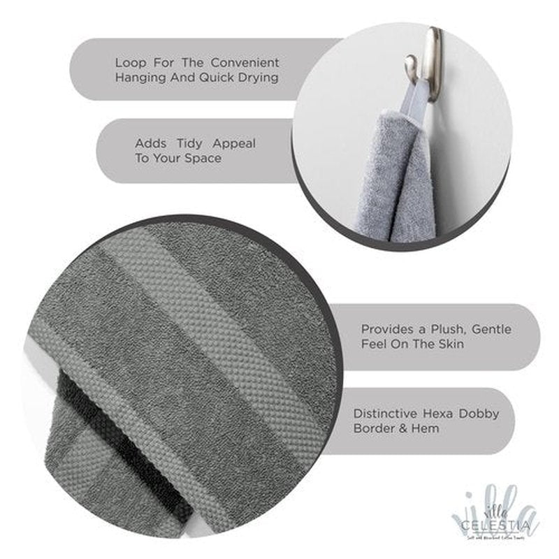 Villa Celestia 100% Cotton Hand Towel Set of 4, (16 x 28 inches) Sustainable, Soft, Highly Absorbent, Quick Drying, Combed Cotton Hand Towels Pack of 4 Ideal for Hotels, Spa, Bathroom, Dorm, Grey