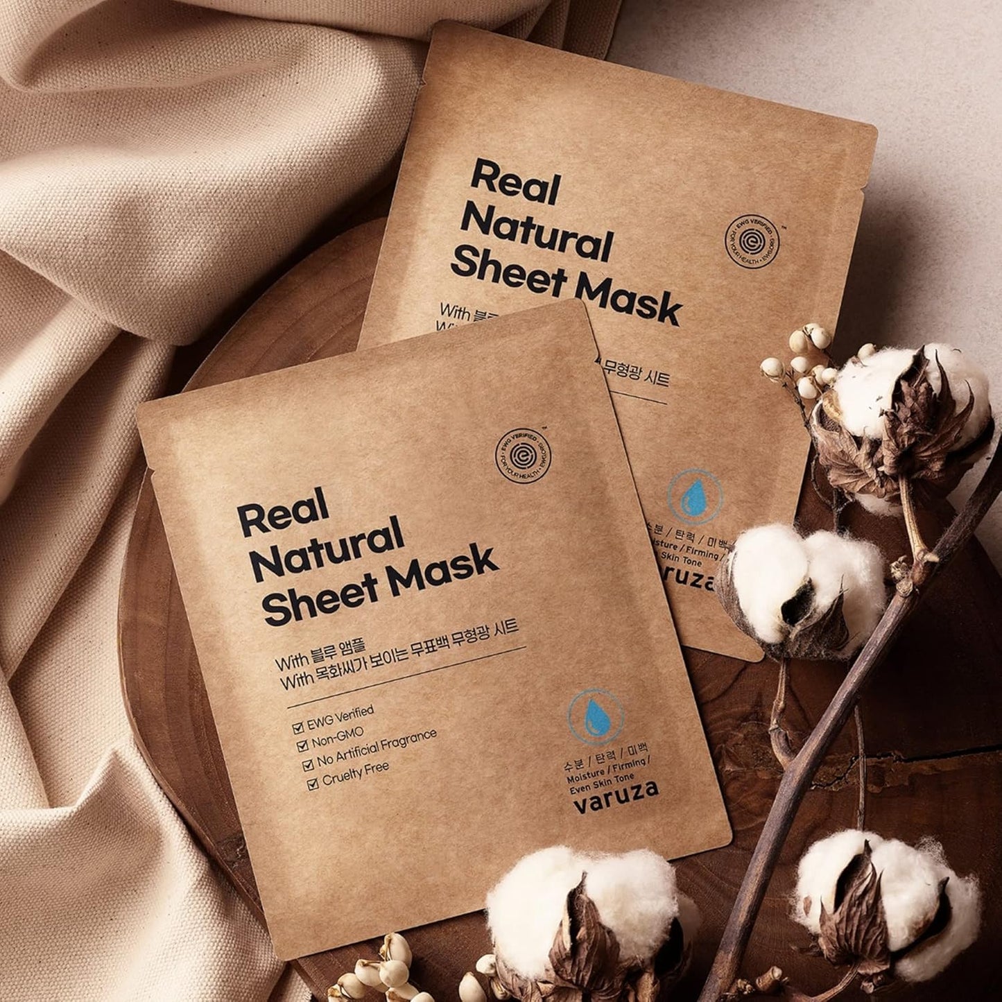 Real Natural Sheet Mask - EWG Verified Vegan Face Mask for Hydration | 10 Pack, Blue Ampoule