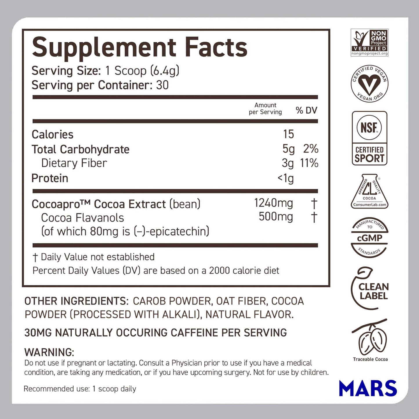 CocoaVia Cocoa Flavanols 500mg – Heart and Brain Support, High Flavanol Cocoa Extract, Boosts Nitric Oxide, Blood Circulation and Memory, Preworkout, Vegan, Gluten-Free, Dark Chocolate, 60-Day