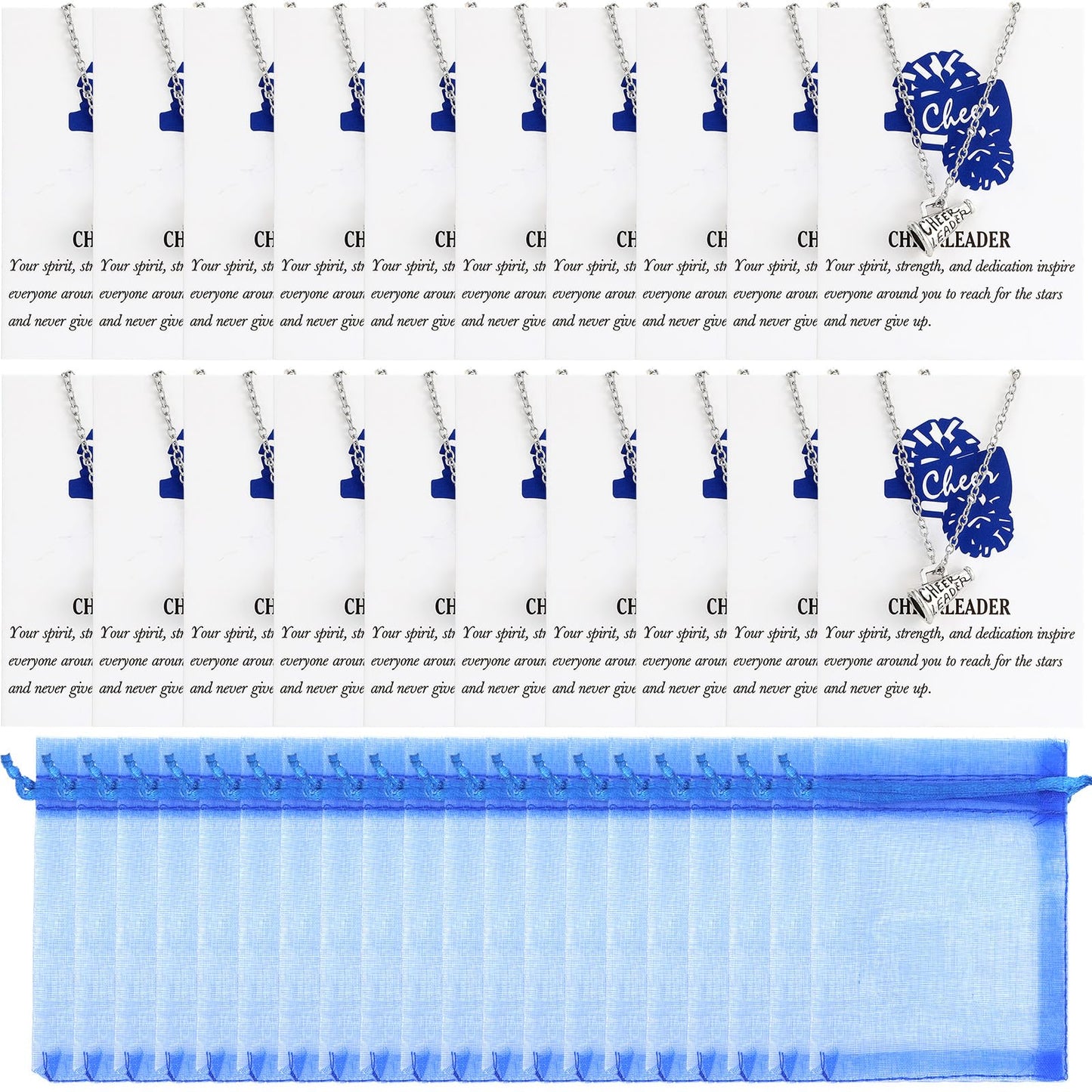 Tondiamo 24 Pcs Cheerleader Necklace Bulk Cheer Gifts Bulk for Team,Blue