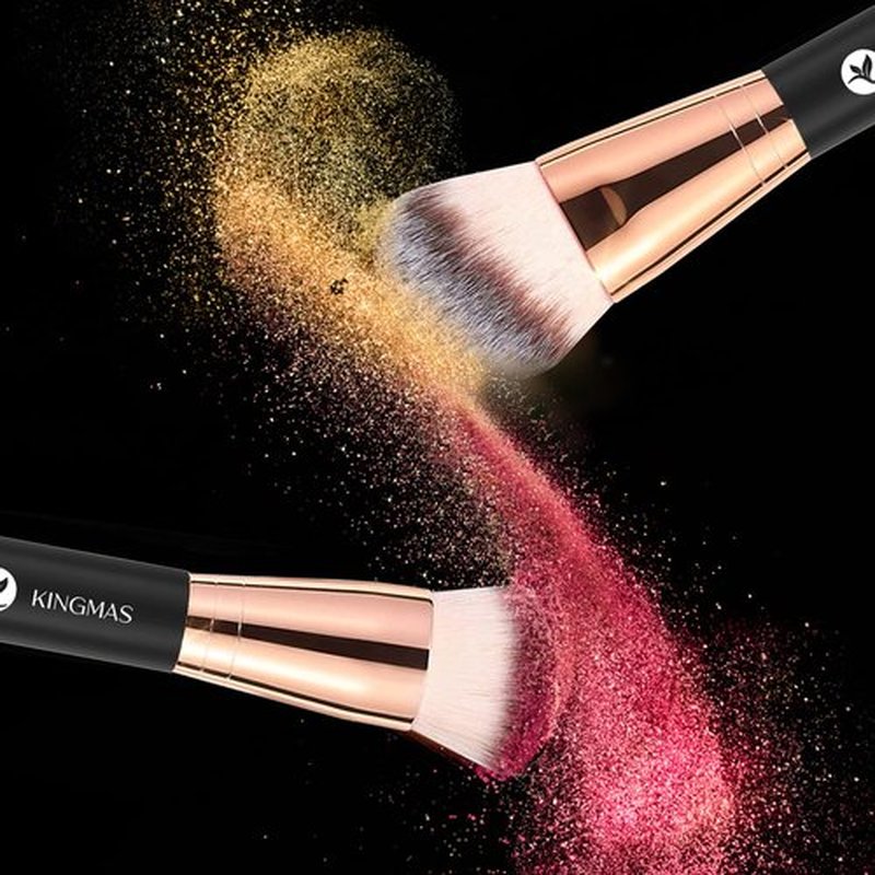 KINGMAS Foundation Makeup Brush, Premium Kabuki Brush, Double-Ended Contour Brush (Flat/Angled Round Top) for Blending Liquid Powder Concealer Cream Blush Makeup Brush