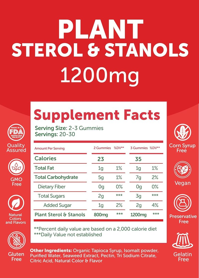 Lunakai Cholesterol Support Gummies - 1200mg Plant Sterols & Stanols | 60ct Daily Supplement for Adults