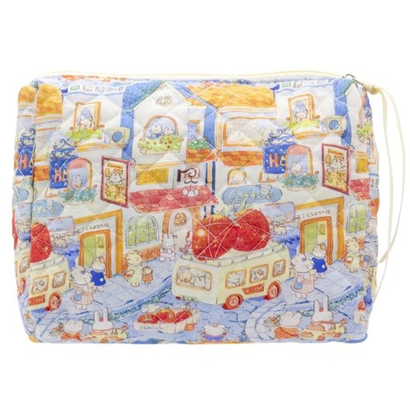 PAZIMIIK Cotton Makeup Bag for Women Large Quilted Travel Cosmetic Pouch Girls' Make Up Organizer,Little Bunny