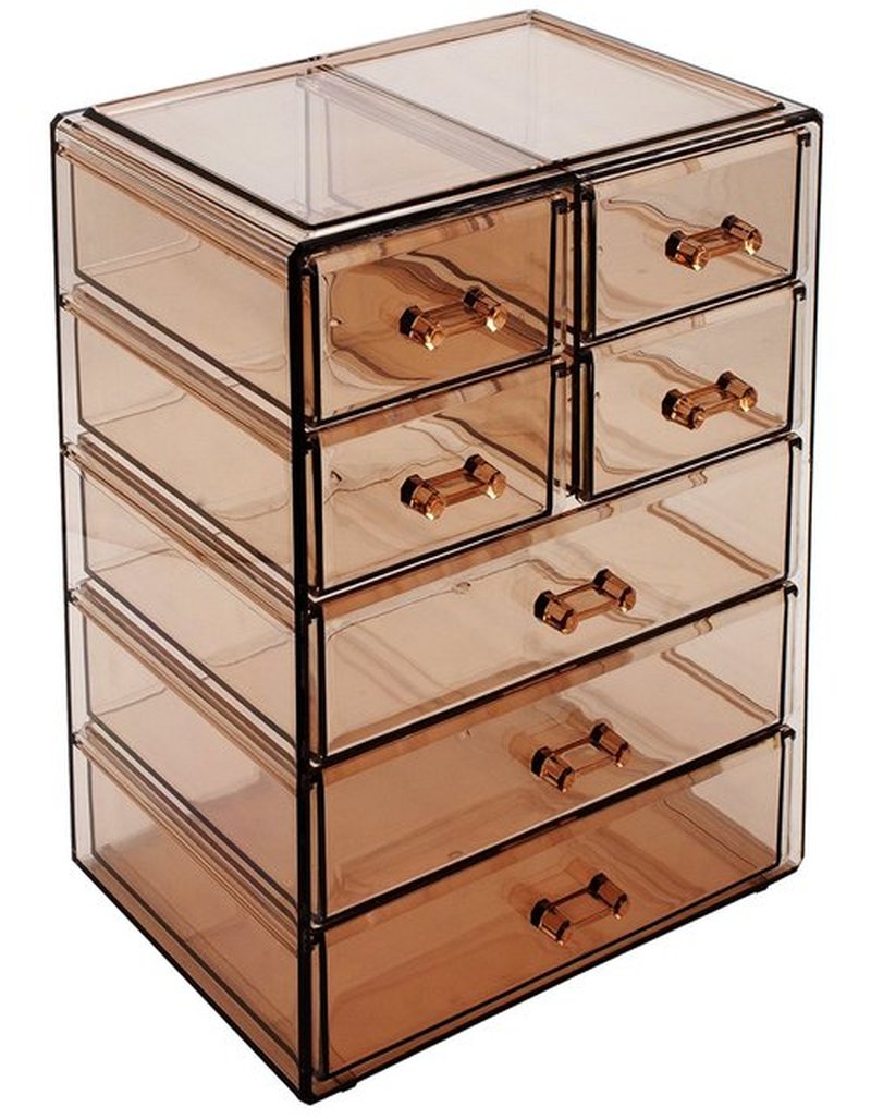 Sorbus Acrylic Clear Makeup Organizer - Big & Spacious Cosmetic Display Case - Stylish Designed Jewelry & Make Up Organizers and Storage for Vanity, Bathroom (4 Large, 2 Small Drawers) [Bronze Glow]