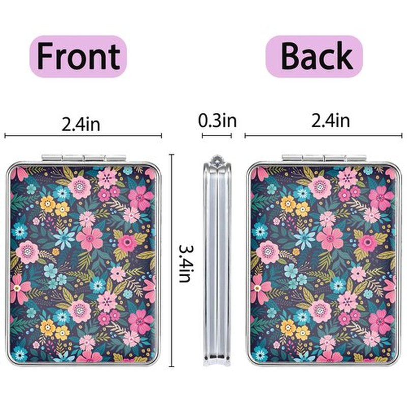 dcdcee Pocket Mirror, Small Travel Mirror with Magnification, Portable Double-Sided Magnifying Cosmetic Mirror for Daily (2 Flowers)