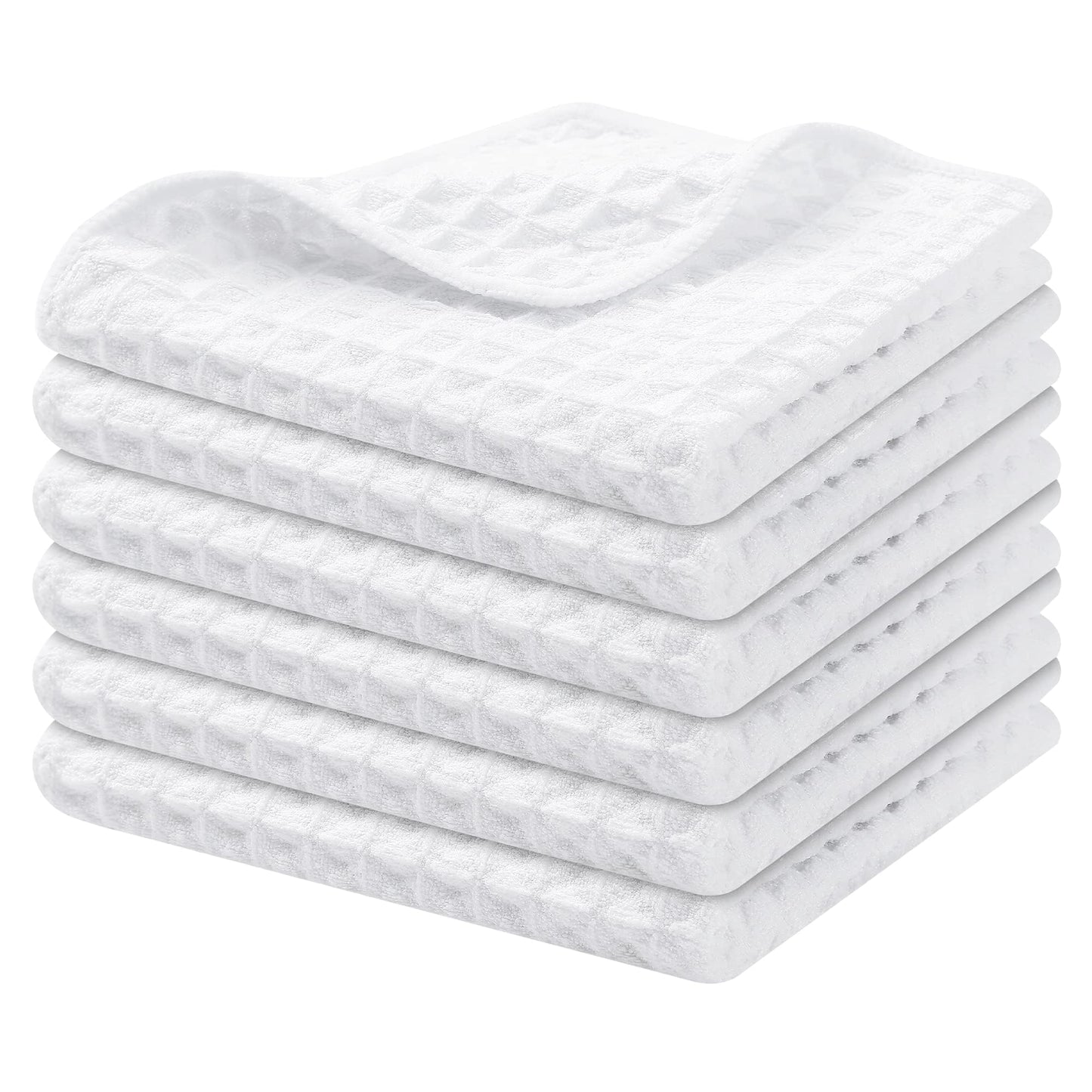 Homaxy Microfiber Waffle Weave Kitchen Dish Cloths, 12 x 12 Inch Ultra Absorbent and Solid Color Dish Towels for Kitchen Fast Drying Dishcloth for Washing Dishes, 6 Pack, White