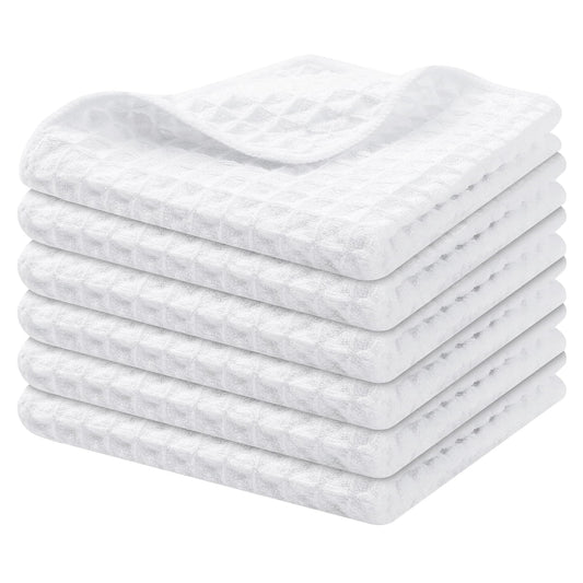 Homaxy Microfiber Waffle Weave Kitchen Dish Cloths, 12 x 12 Inch Ultra Absorbent and Solid Color Dish Towels for Kitchen Fast Drying Dishcloth for Washing Dishes, 6 Pack, White