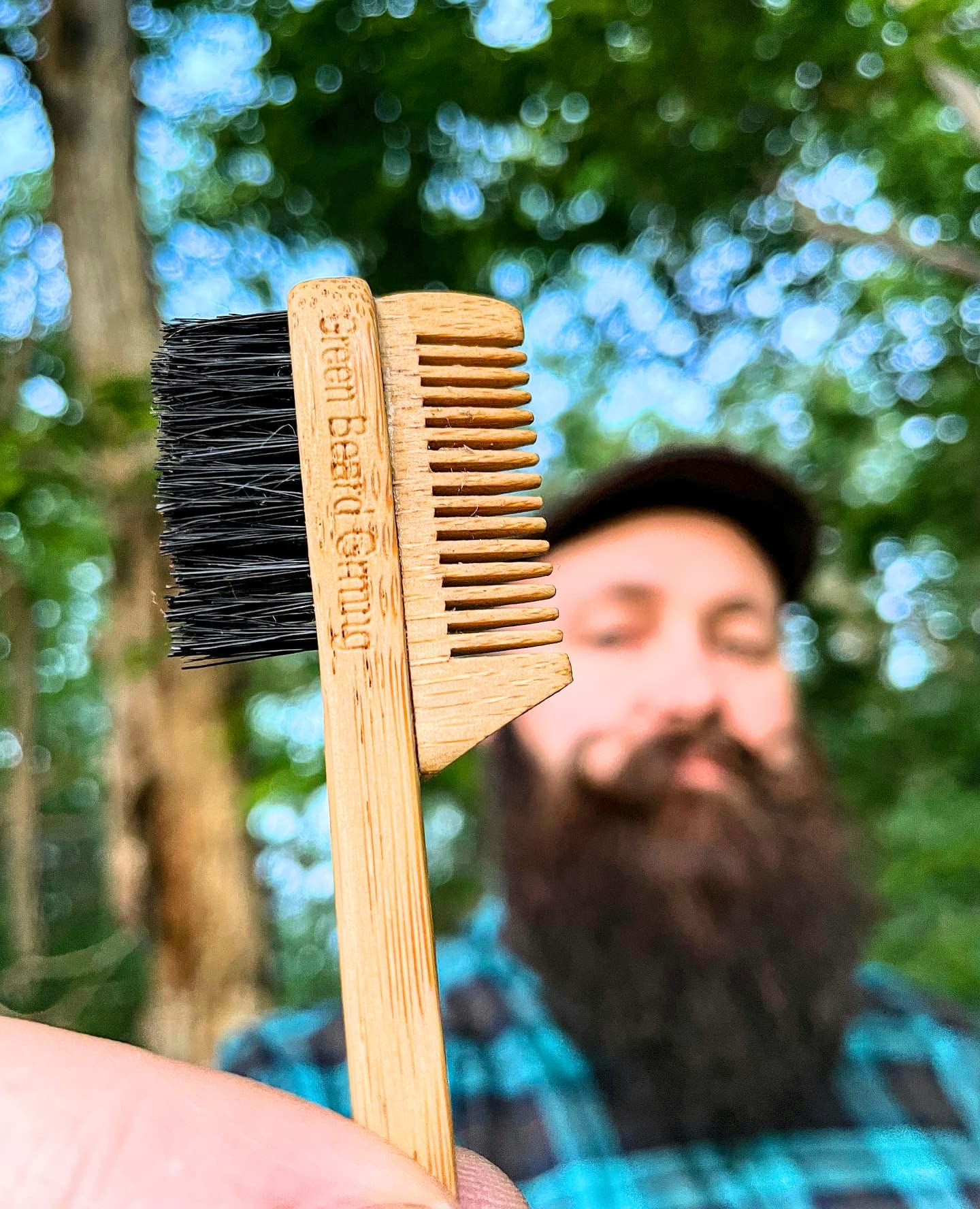 2-in-1 Sapling Split-leaf Mustache Brush & Comb (2-Pack) from Green Beard Grmng - Boar Bristle & Bamboo