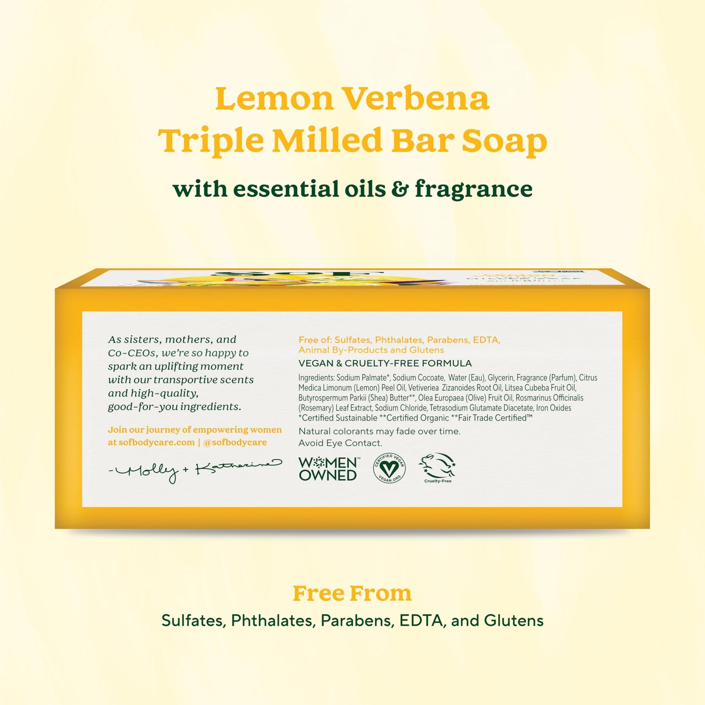 South Of France SoF Triple Milled Bar Soap - With Coconut Oil & Organic Shea Butter- Vegan & Non GMO- Free From Phthalates, Sulfates & Parabens- Lemon Verbena - 6 oz Bar 6 Bars