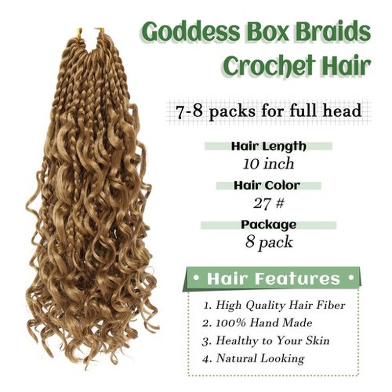 Eerya Goddess Box Braids Crochet Hair 10 Inch 8 Packs Pre-looped Bohemian Crochet Boho Box Braids With Curly Ends Synthetic Hair Extensions 3X Crochet Braids Hair for Women (10 inch, #27)
