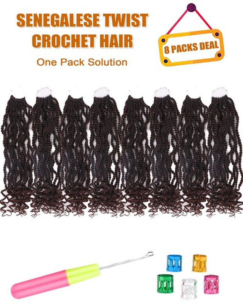 Senegalese Twist Crochet Hair 12 Inch Color 33 Pre Looped Crochet Braids with Curly Ends Short 8 Packs Kinky Twist Crochet Hair for Black Women (12 Inch,T33)