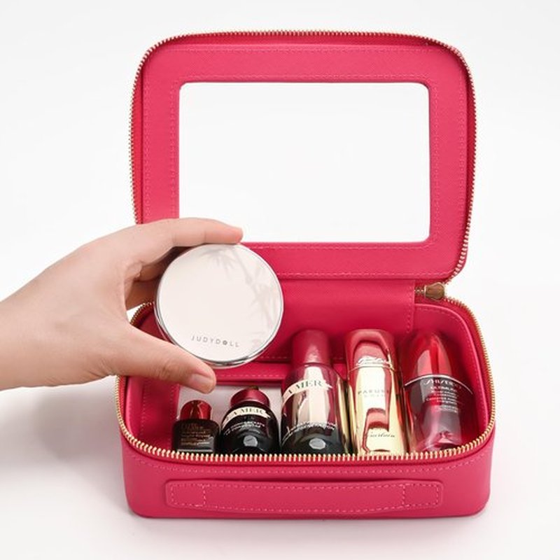 Aveniee Clear Makeup Bag for Women, Clear Cosmetic Case Travel Toiletry Bag, Heavy Duty Makeup Organizer Car Bag for Accessories with Clear Windows & Gold Zippers(PitayaPink)
