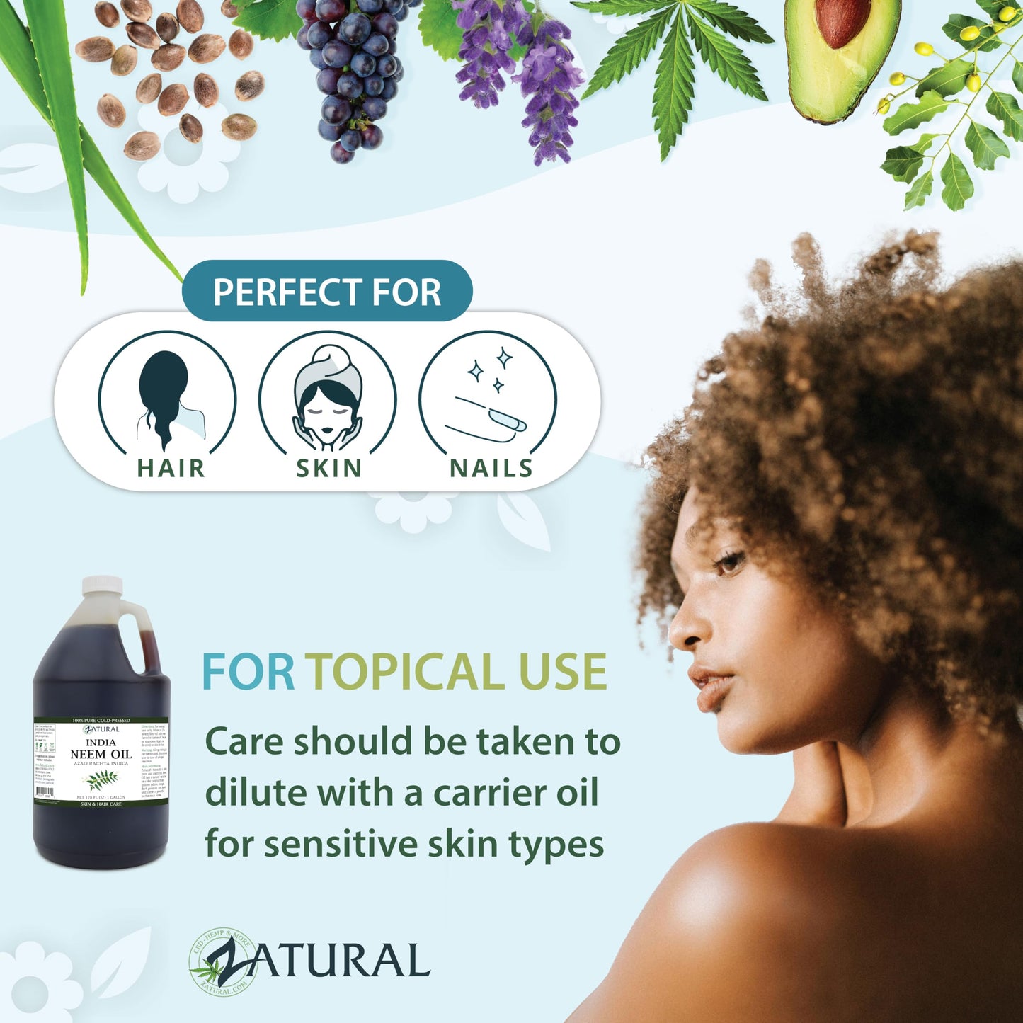 Zatural 100% Pure Neem Seed Oil | Cold Pressed, Undiluted Natural Oil for Skin Conditioning, Hair Moisture & Botanical Blending (128 Fl Oz)