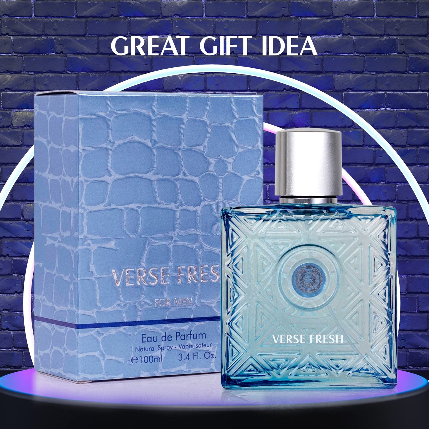 NovoGlow Verse Fresh for Men - 3.4 Fl Oz Eau De Parfum Spray for Men - Long Lasting Citrusy Floral & Woodsy Fragrance Smell Fresh All Day Long Gift for Men for All Occasions