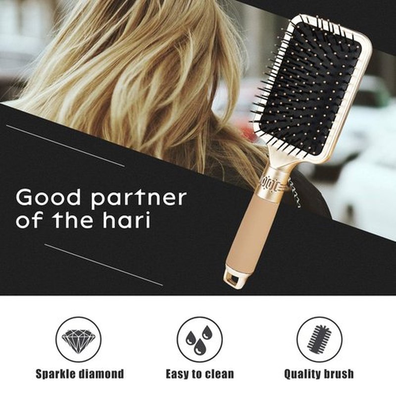 Hair Brush Detangles Instantly Removing Tangles, Knots, Fly Aways Exceptional Wig Brush For Hair Wraps & Weave Management Handmade Luxury Bling Crystal Paddle Brush Cute Rhinestone (Rose Gold)