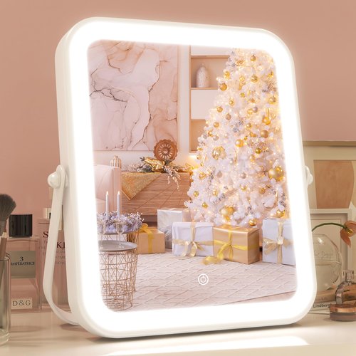 ROLOVE Home Mirror, 10x12 inches Lighted Vanity Makeup Mirror, Dimmable Touch Screen, Tabletop Mount, USB Plug-in, Adjustable, Portable
