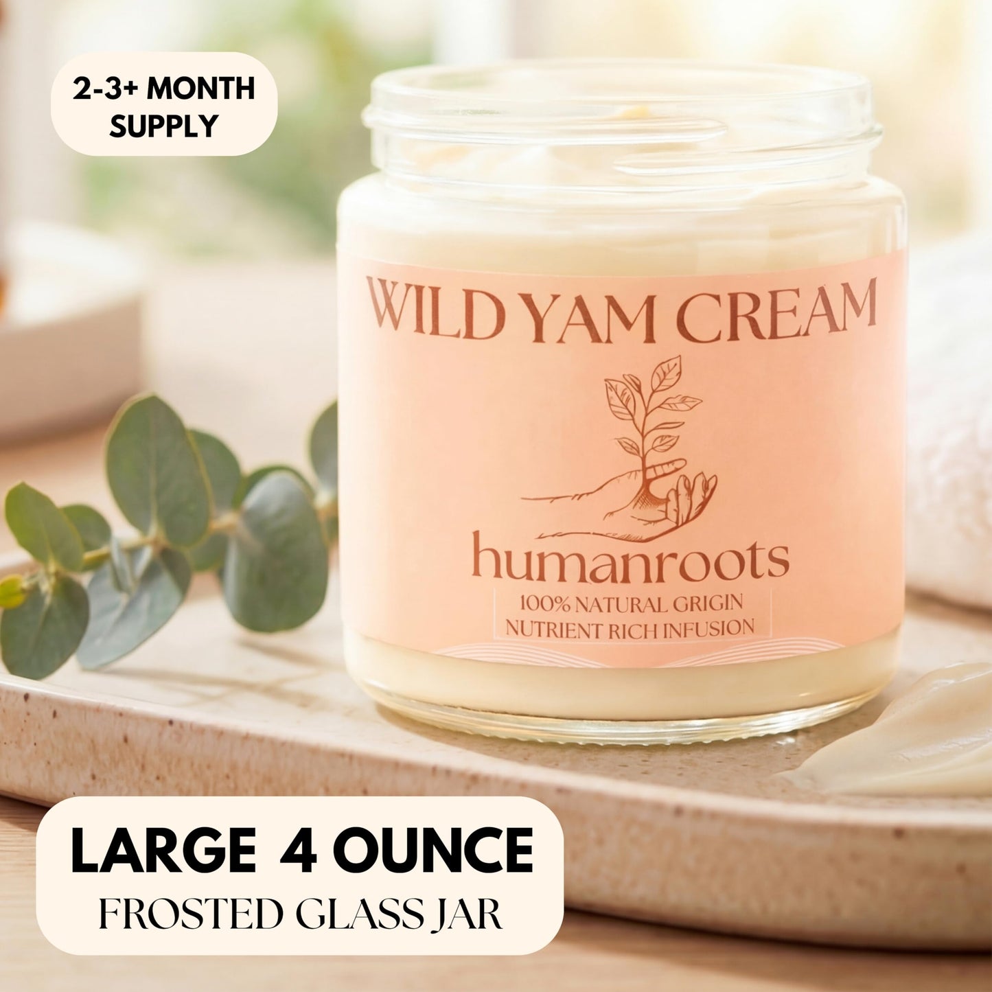 Wild Yam Cream - Menopause and PMS Support for Women, 4 oz (Unscented/Herb-Infused), Organic Wild Yam Cream for Balance - Made with Chaste Tree Berry and Red Clover