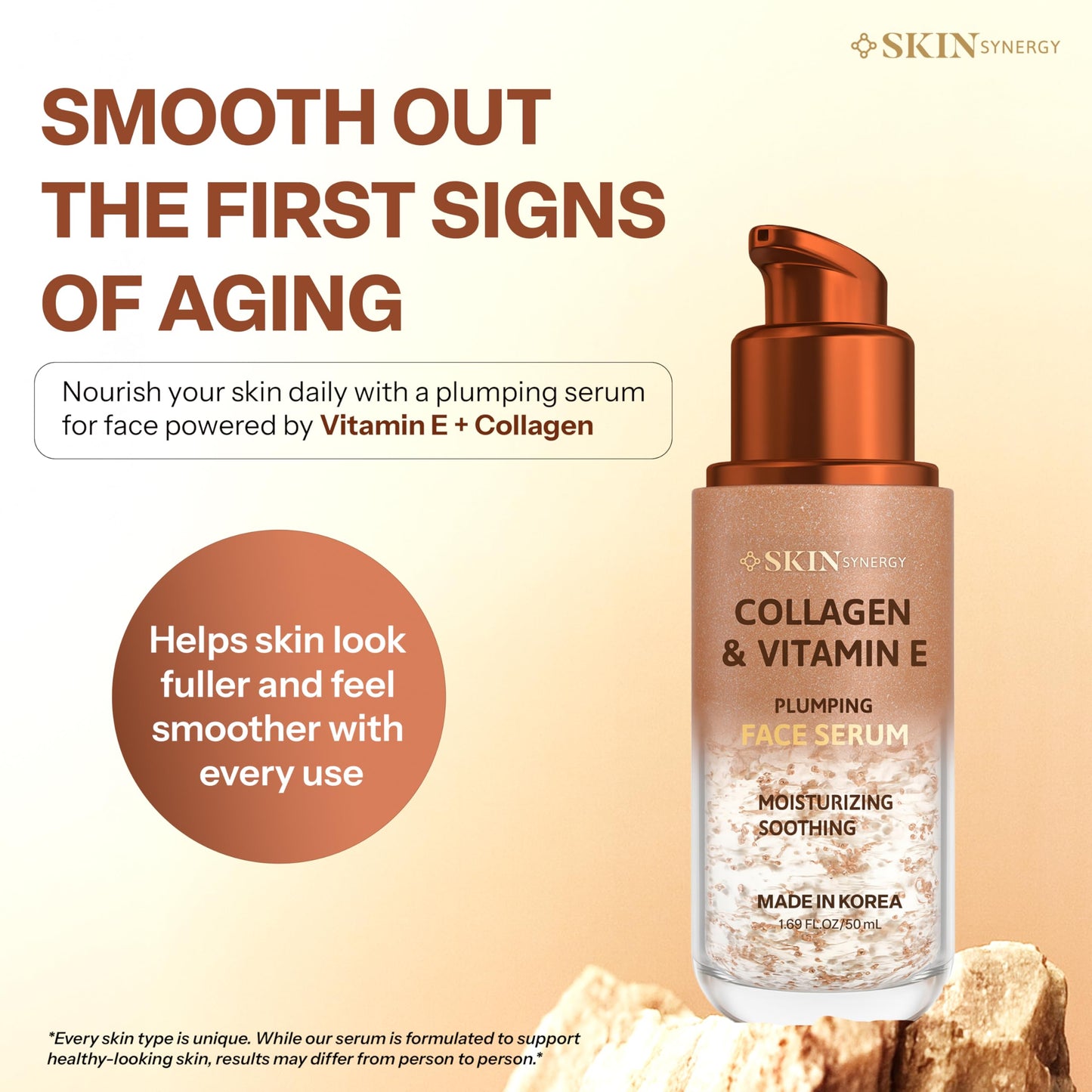 Skin Synergy Collagen & Vitamin E Face Serum – Hydrating, Firming & Nourishing Formula – Dermatologist Tested, Anti-Aging, Korean Skin Care – Clean Beauty, Cruelty Free, Vegan – 1.69 Fl Oz